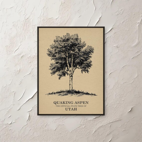 Quaking Aspen Wall Art Utah State Tree Print Botanical Minimalist Home Decor Nature