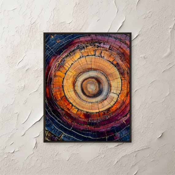 Colorful Tree Rings Wall Art Print Abstract Wood Grain Texture Artwork Purple Orange Beige Rustic Decor Modern Nature Inspired Home Png