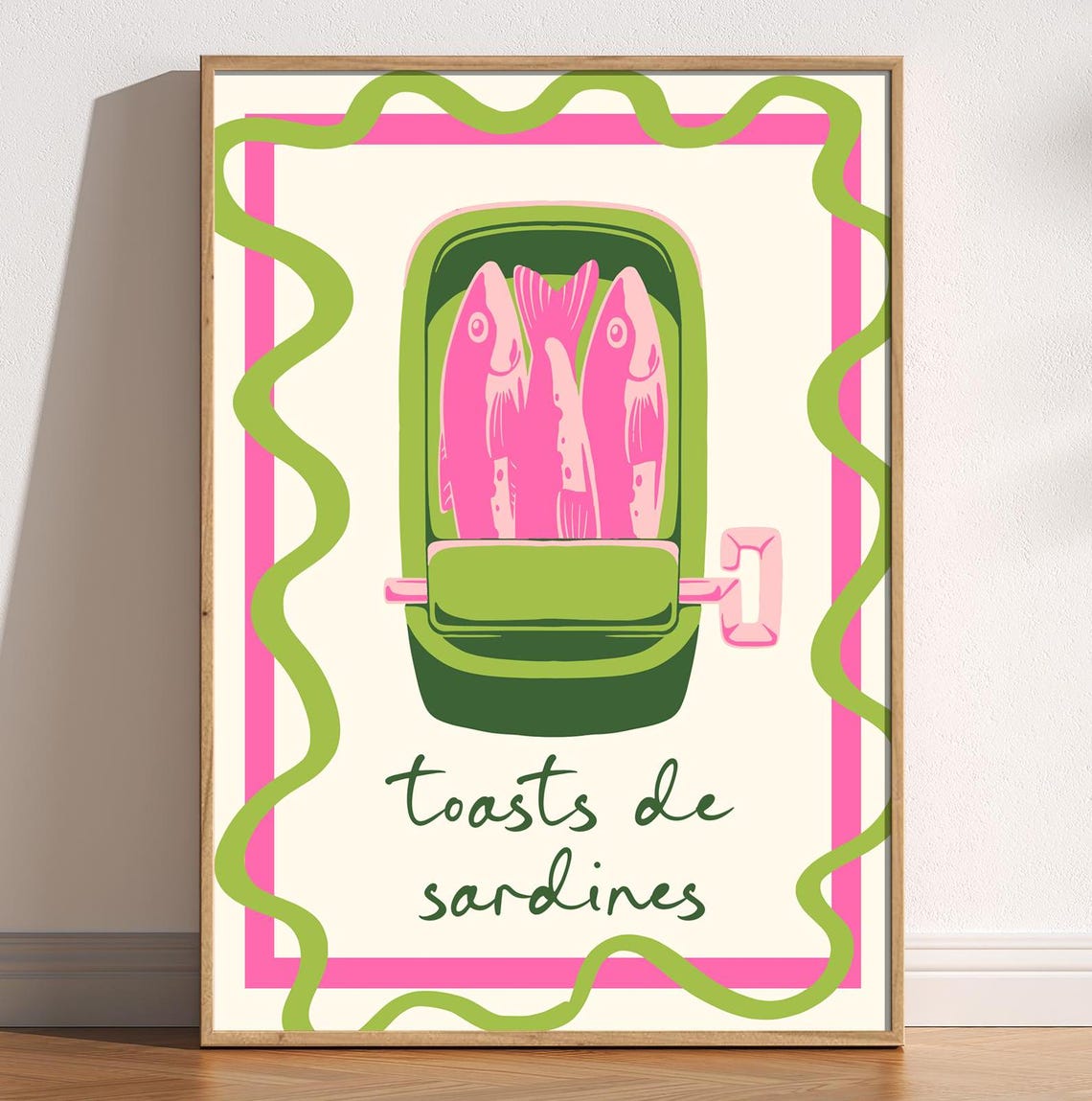 Toasts De Sardines Pink Tin Can Retro Kitchen French Food Art Poster