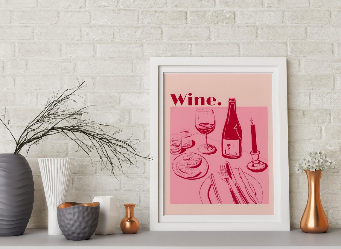 Wine Bold Red Dinner Table Illustration Wine Lover Kitchen Poster - Image 2