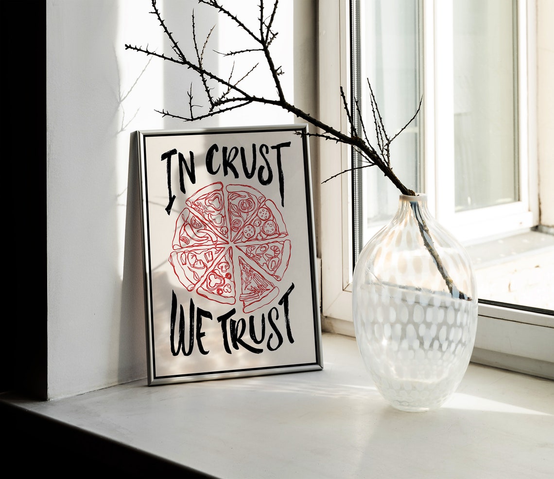 In Crust We Trust Red Ink Pepperoni Pizza Sketch Funny Foodie Poster - Image 2
