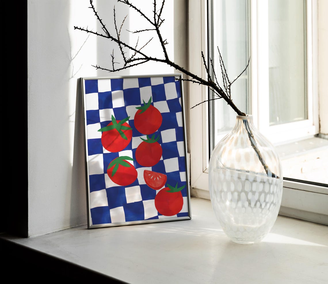 Red Ripe Tomatoes On Blue Checkered Retro Kitchen Pop Poster - Image 2