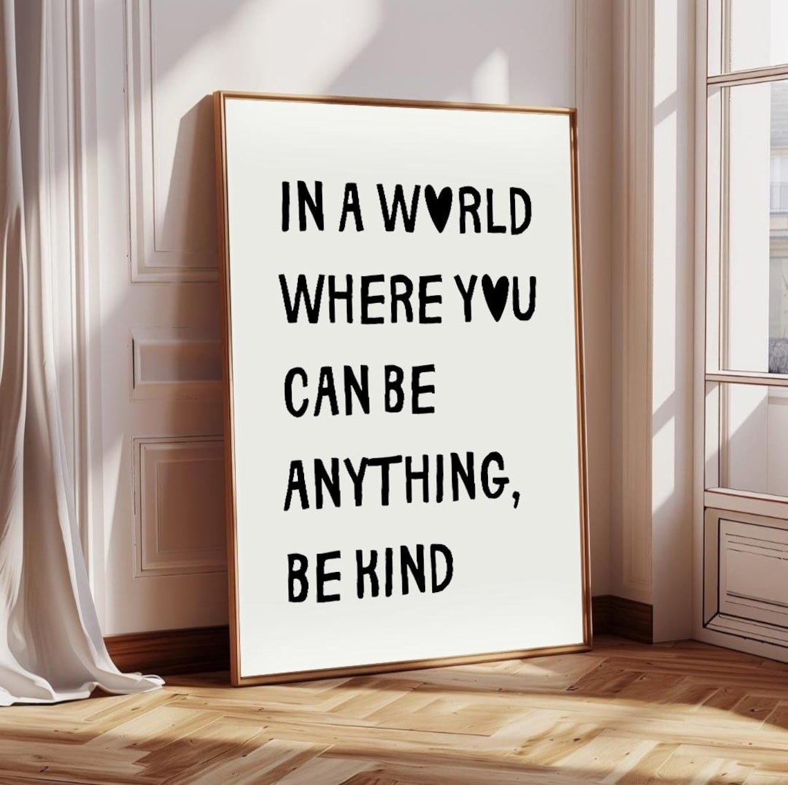 Be Kind In A World Typography Heart Motivational Quote Poster