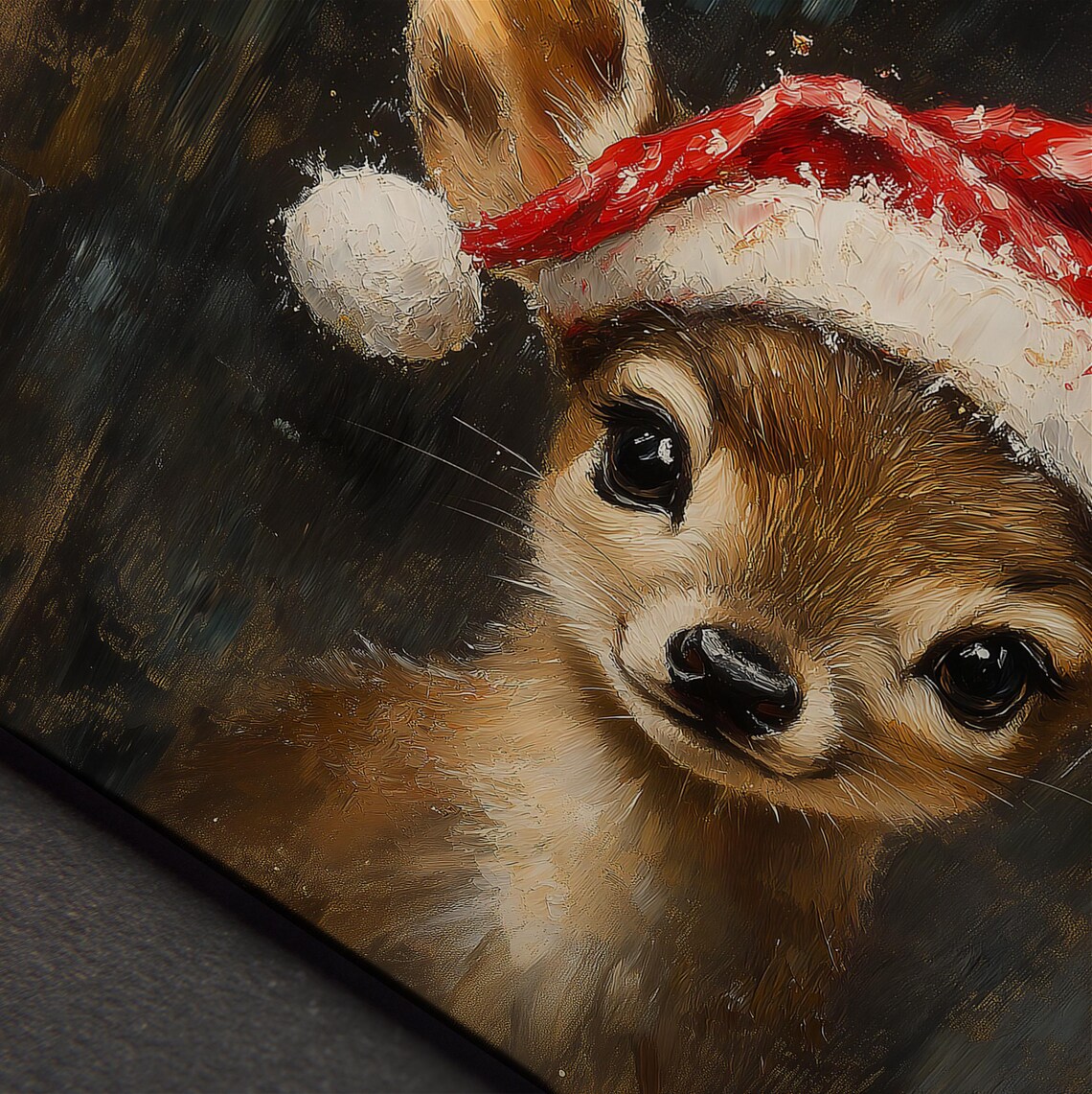 Cute Baby Deer Santa Hat Oil Painting Christmas Animal Wall Art Poster - Image 5