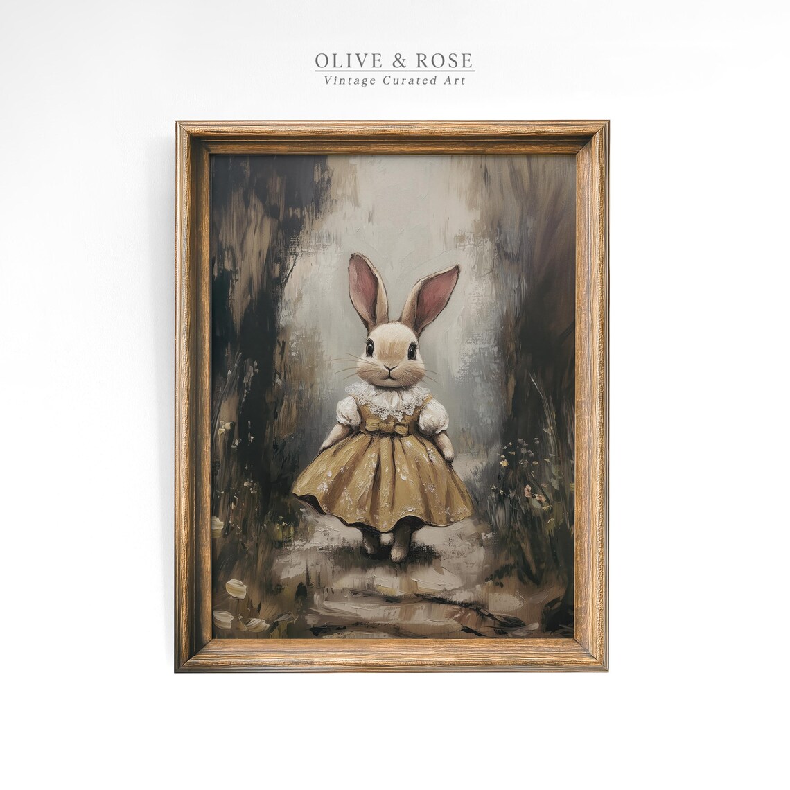 Bunny in Mustard Yellow Dress Forest Vintage Woodland Nursery Wall Art - Image 4