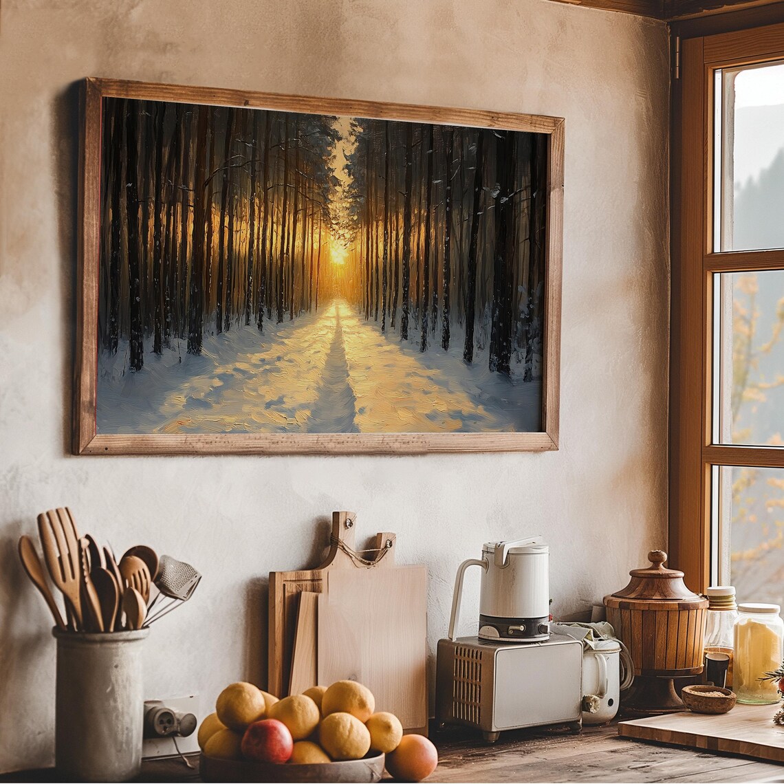 Winter Forest Avenue Golden Sunset Snowy Path Dramatic Frame TV Art Poster - Image 5