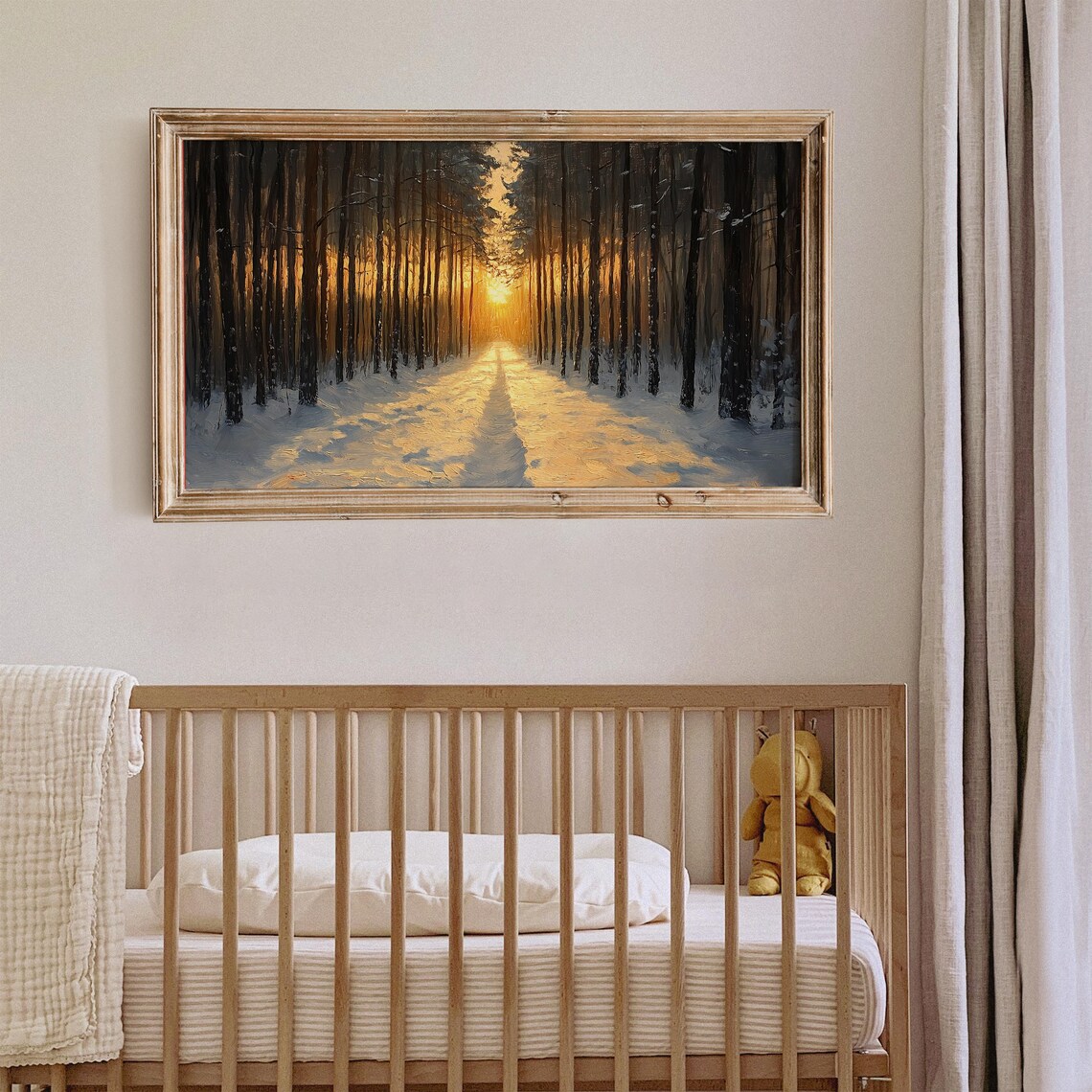 Winter Forest Avenue Golden Sunset Snowy Path Dramatic Frame TV Art Poster - Image 2