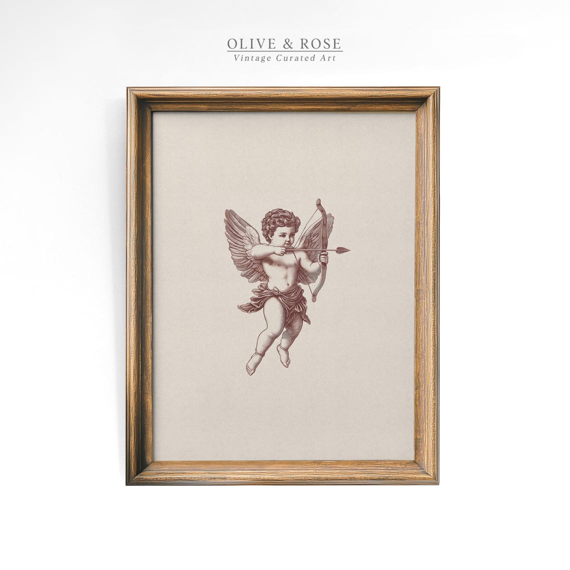 Vintage Cupid With Bow Arrow Sepia Engraving Valentine Decor Poster