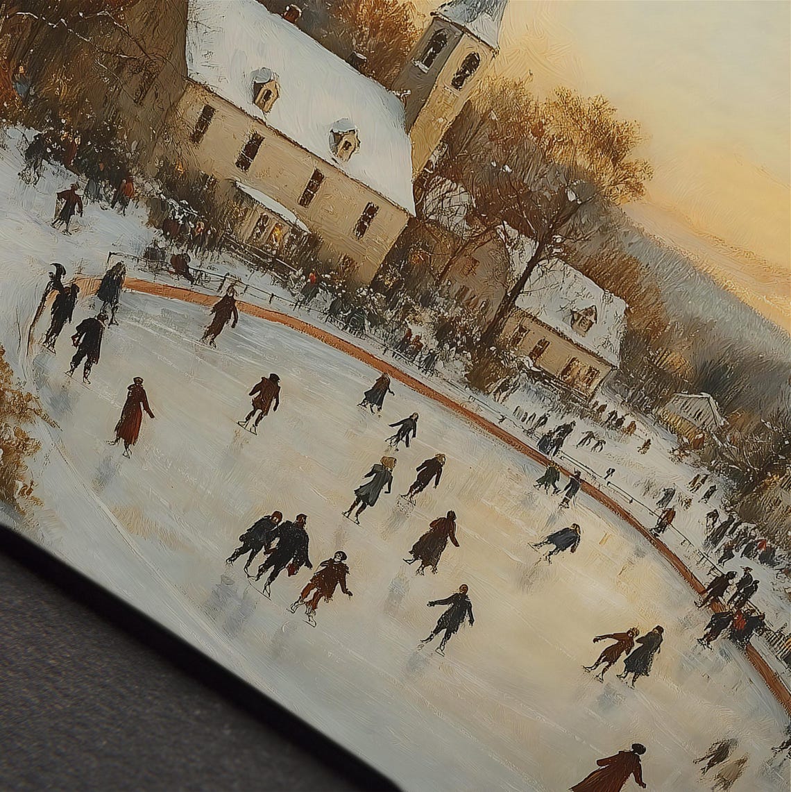 Vintage Christmas Village Print Winter Holiday Decor Hockey Players Snowy Landscape Painting Winter Cityscape Prints - Image 5