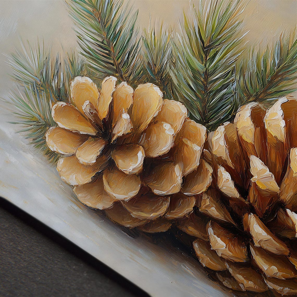 Two Golden Pinecones With Evergreen Boughs Winter Holiday Art Poster - Image 5