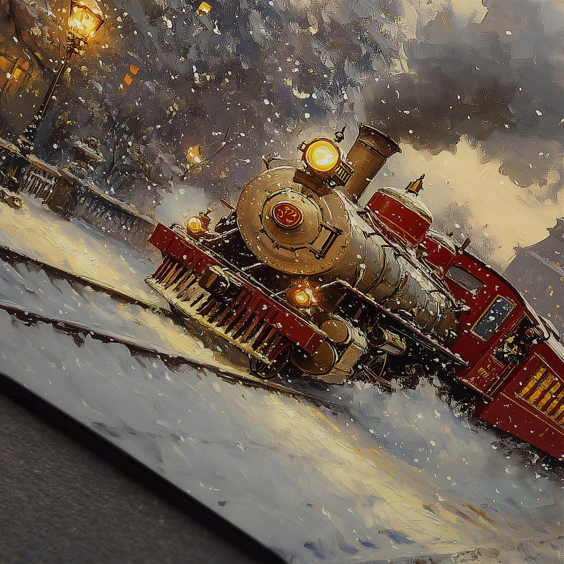 Vintage Christmas Express Steam Train Snowy Station Night Scene Poster - Image 5