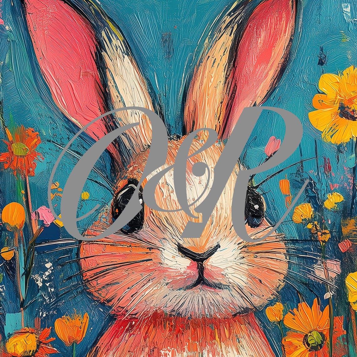 Colorful Easter Bunny Wildflower Meadow Print Cute Vibrant Rabbit Painting Wall Art Spring Kids Room Decor - Image 5