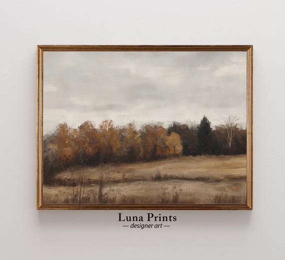 Autumn Tree Landscape Art, Vintage Rustic Field Print