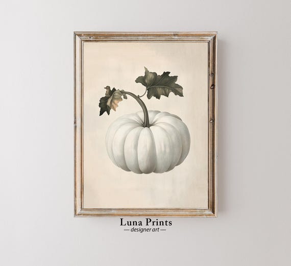 Rustic Pumpkin Art Vintage Botanical Illustration Neutral Fall Artwork For