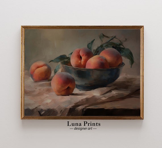 Vintage Peaches Still Life Fruit Moody Art