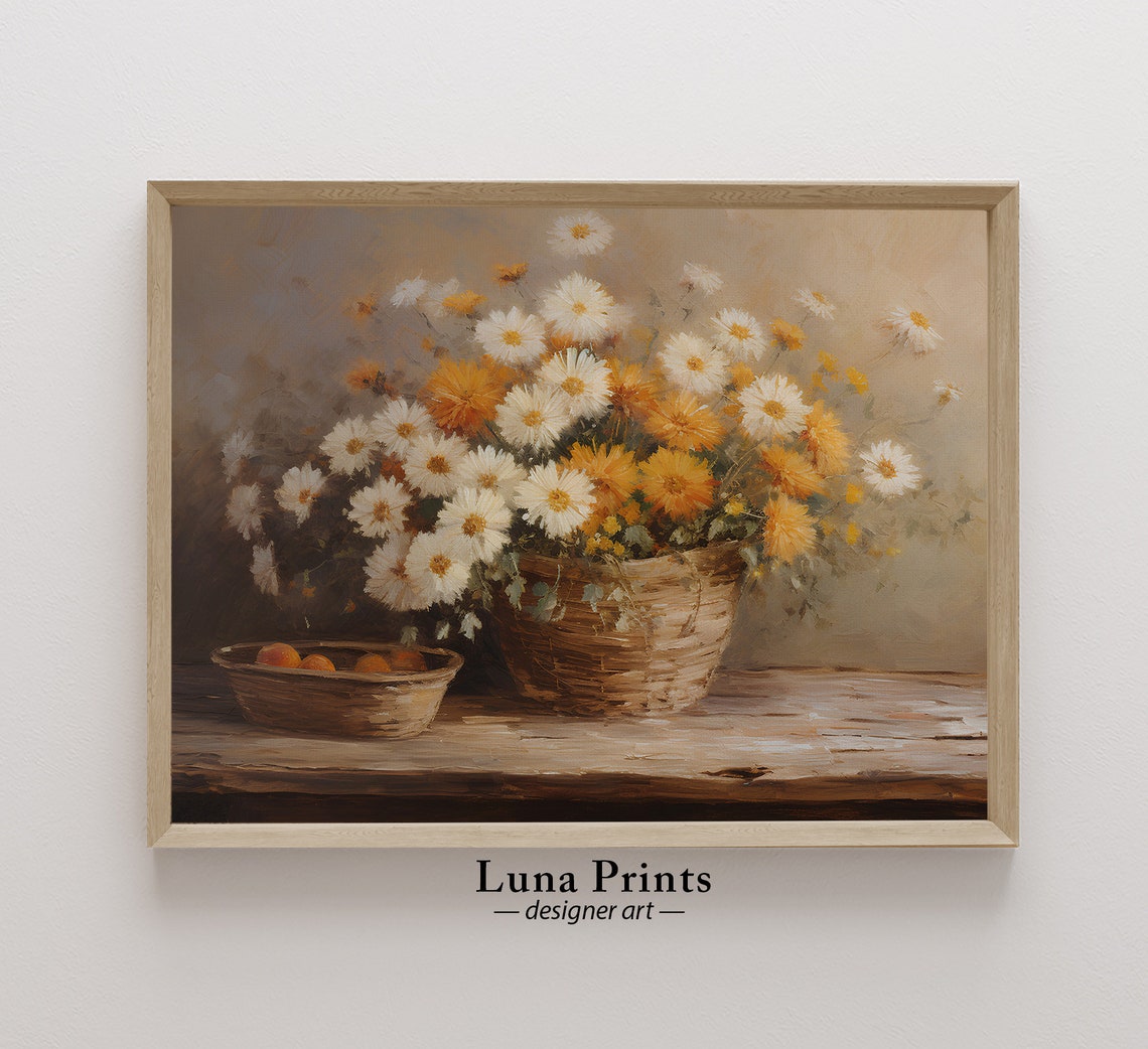 Fall Floral Still Life, Warm Toned Vintage Art Print