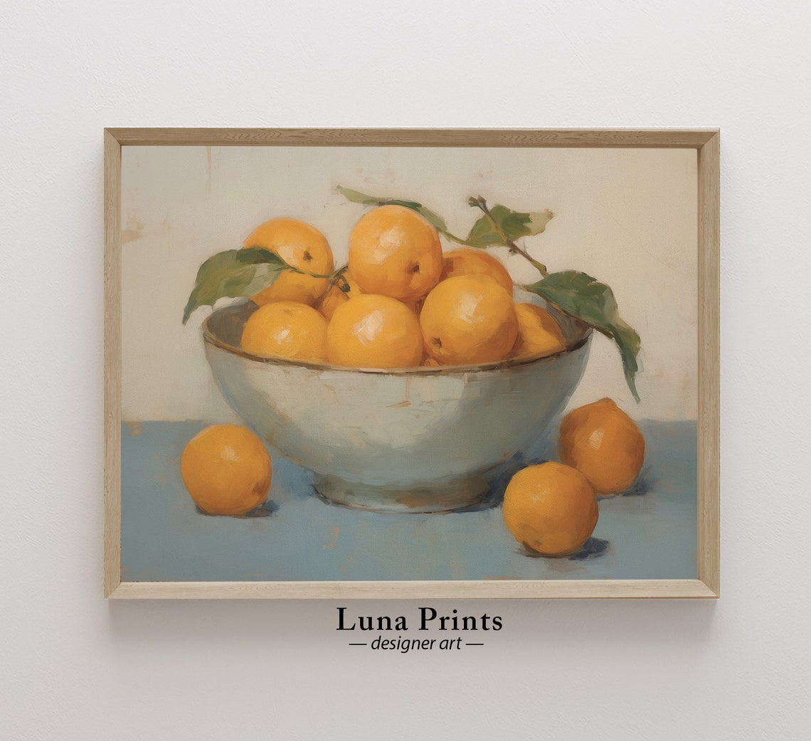 Sunlit Bowl of Ripe Oranges Vintage Citrus Still Life Kitchen Poster