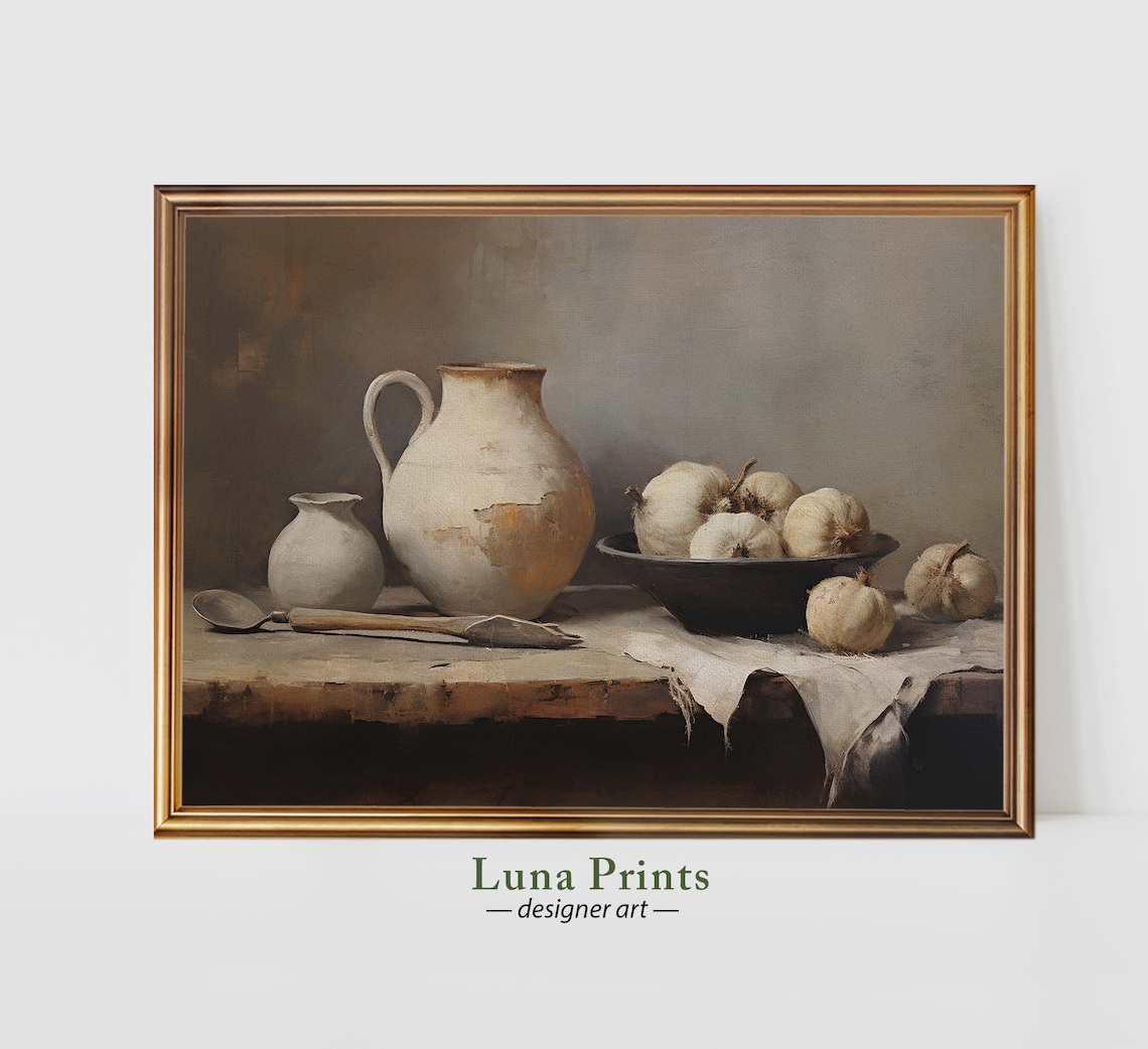 Pumpkins And Pottery Painting Art, Moody Fall Still Life