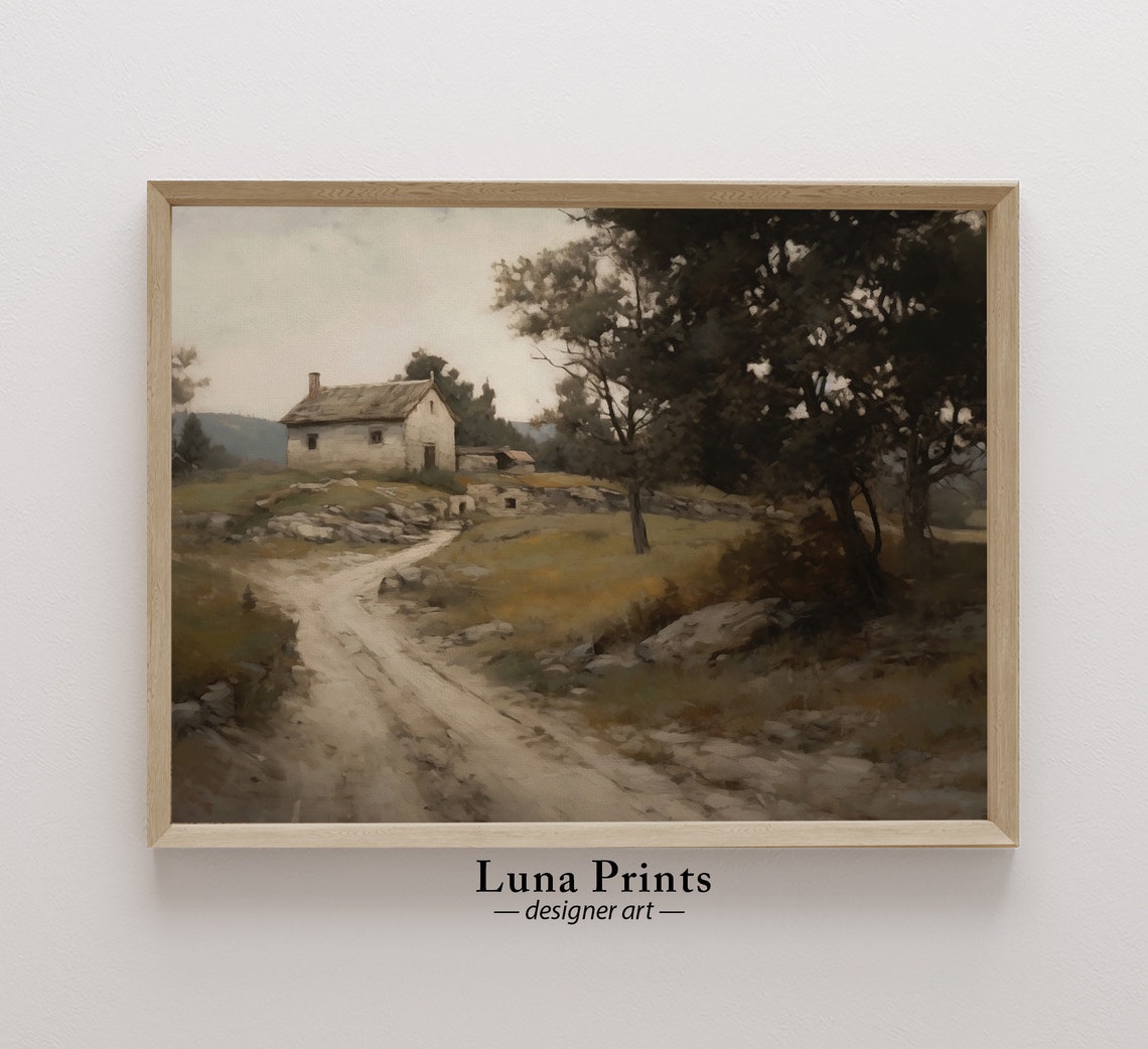 Stone Farmhouse Dirt Road Rustic European Countryside Poster