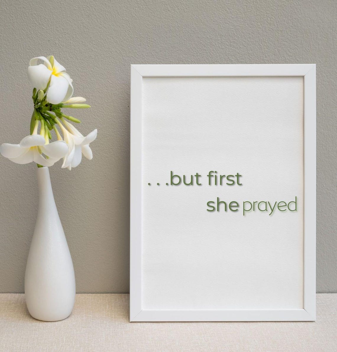But First She Prayed Minimalist Christian Faith Quote Wall Art Poster - Image 3