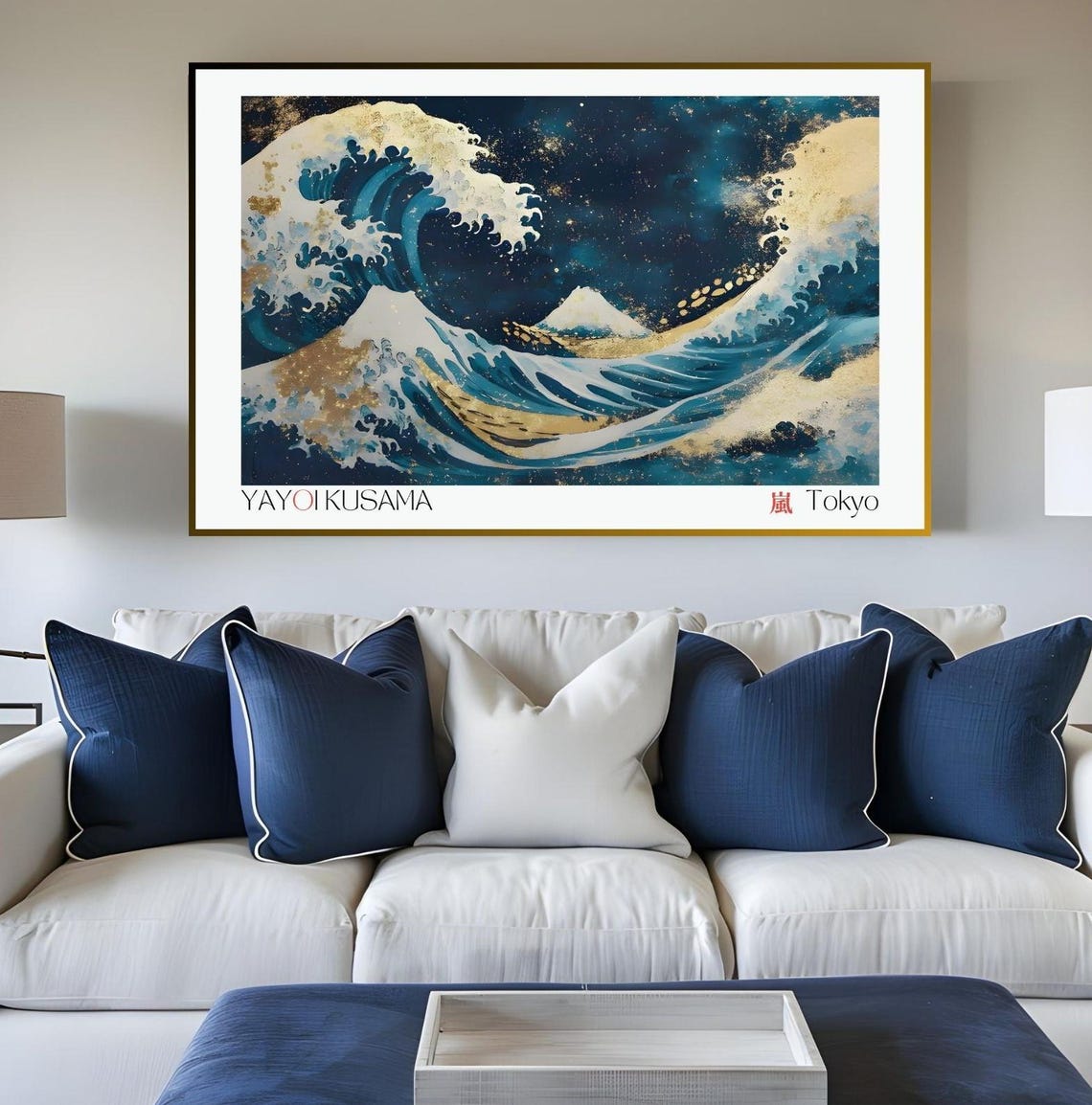 Yayoi Kusama Great Wave Mount Fuji Storm Night Blue Gold Tokyo Poster - Image 4