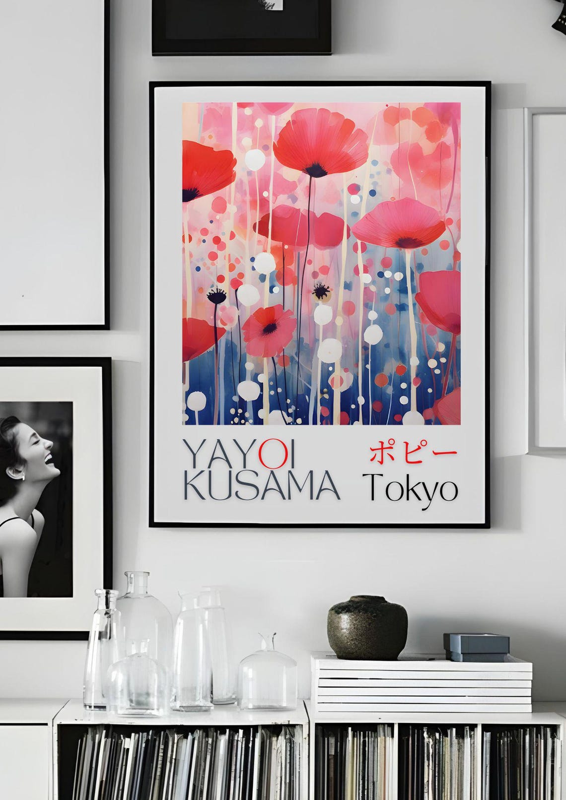 Yayoi Kusama Red Pink Poppy Flowers Watercolor Floral Tokyo Art Poster - Image 4