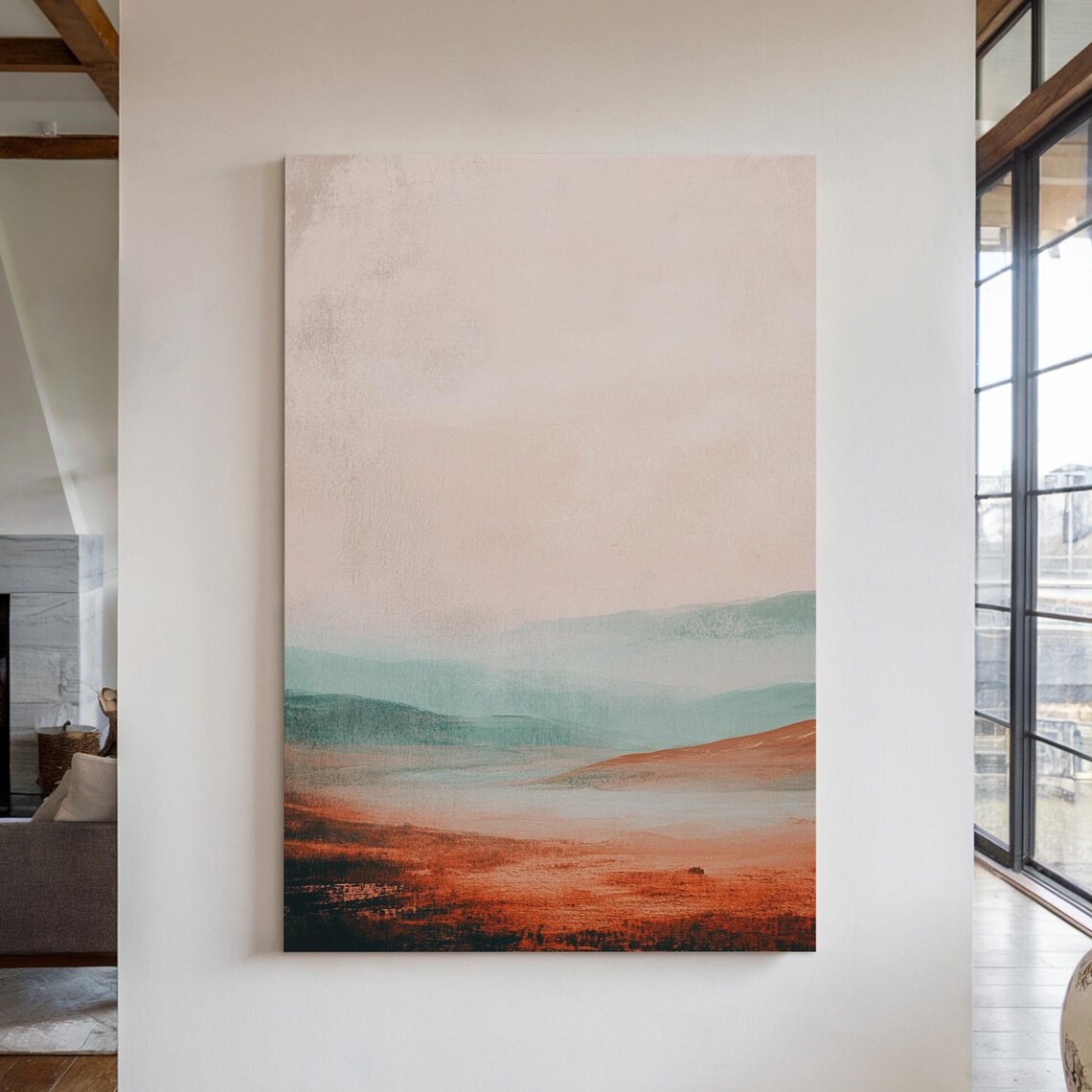 Abstract Landscape Earthy Reds Soft Teal Minimalist Desert Wall Poster