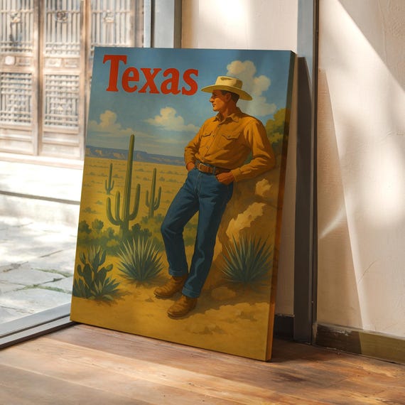 Vintage Texas Cowboy Retro Western Desert Art Print