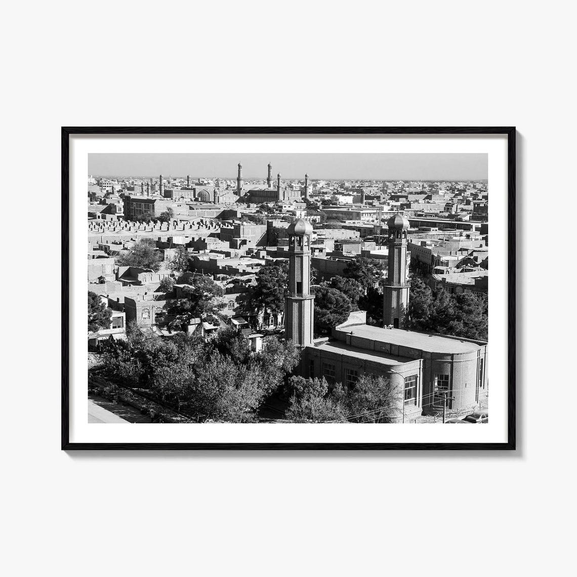Afghanistan Historic Old City Mosques Black White Photo Poster