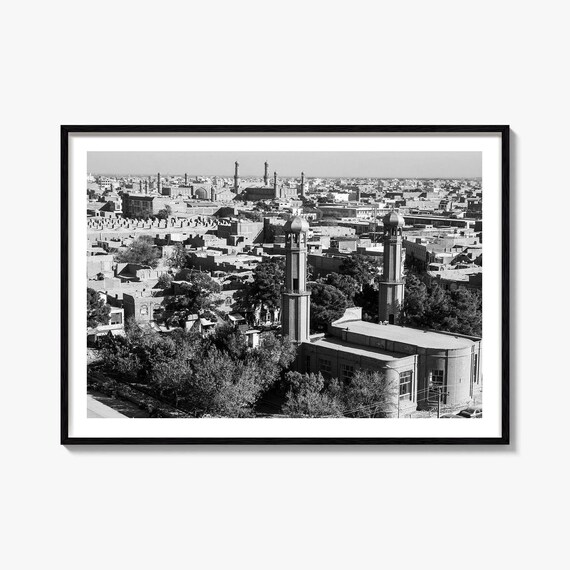 Afghanistan Historic Old City Mosques Black White Photo Poster