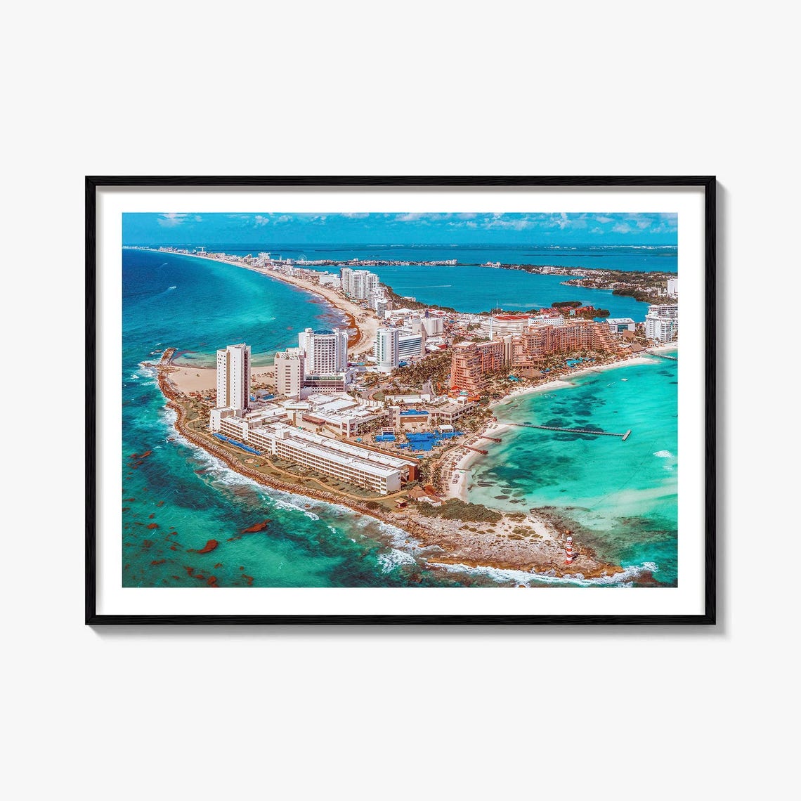 Cancun Mexico Hotel Zone Turquoise Caribbean Aerial Beach Poster