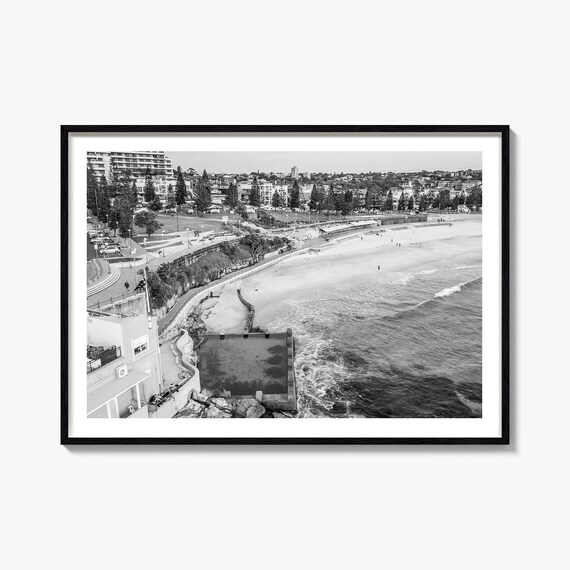 Coogee Beach Sydney Australia Aerial Beach Black And White Poster