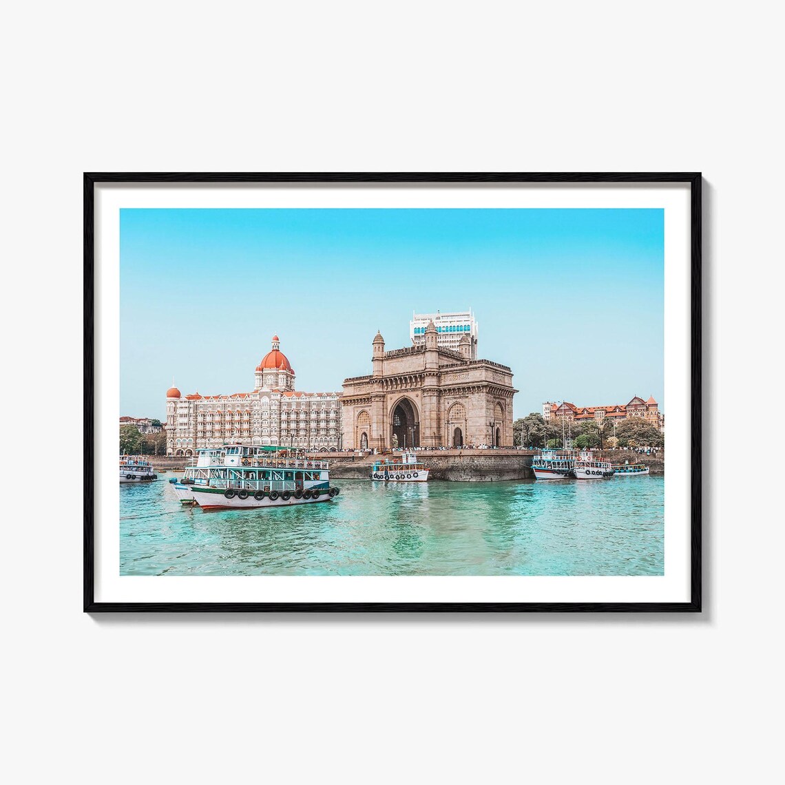 Mumbai India Gateway of India Taj Hotel Boats Harbor Photo Poster