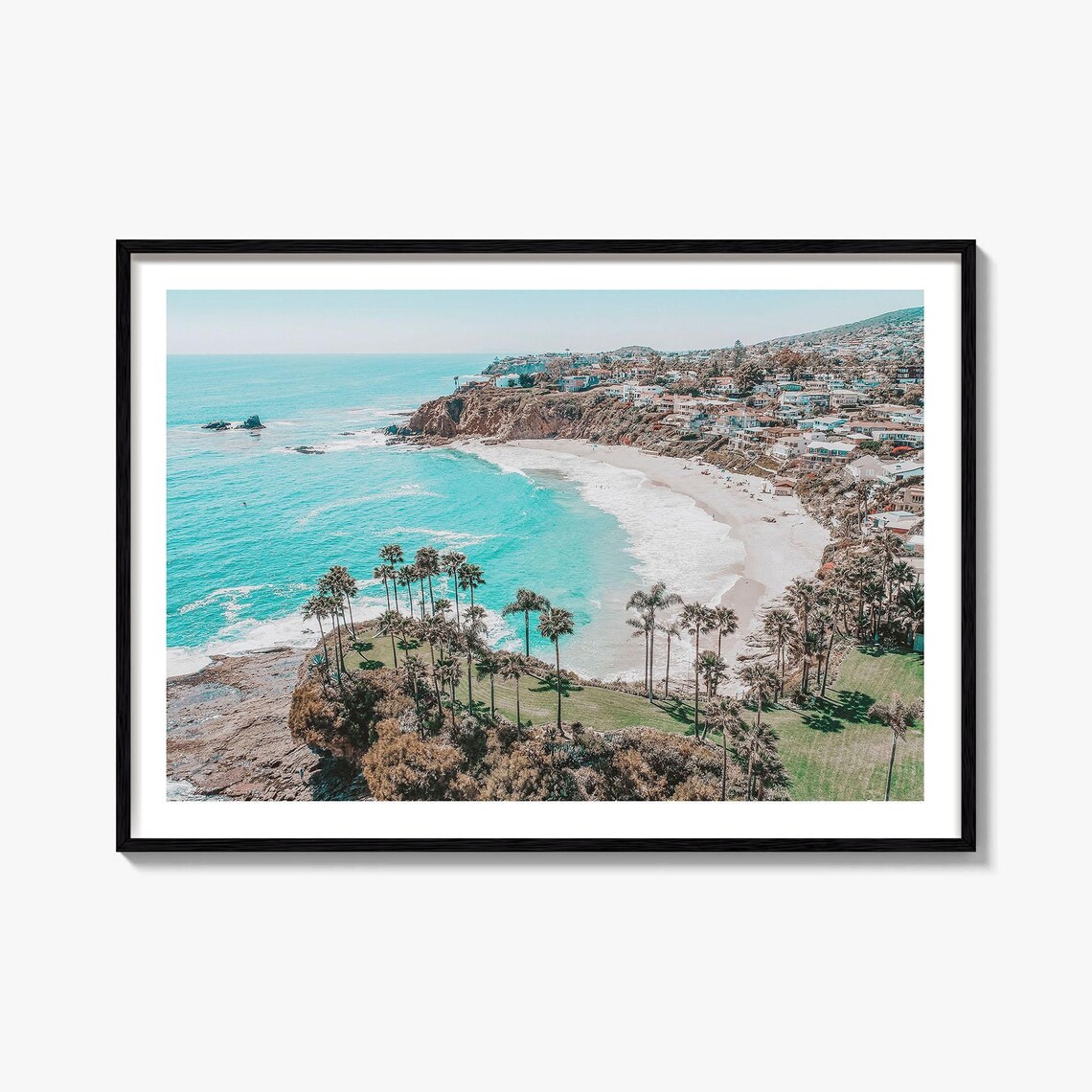 Laguna Beach Cove Palm Trees And Turquoise Water Aerial Poster