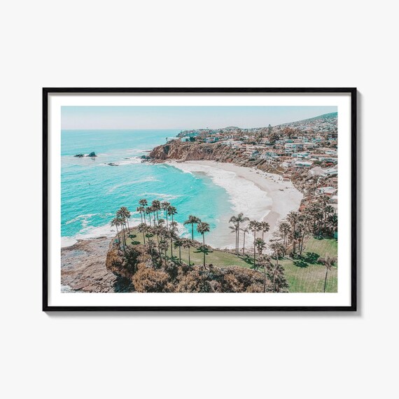 Laguna Beach Cove Palm Trees And Turquoise Water Aerial Poster