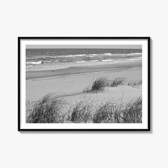Stone Harbor New Jersey Beach Dunes Sea Grass Black White Poster