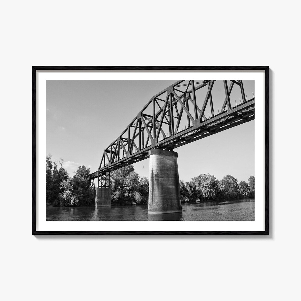 Tuscaloosa Steel Railroad Bridge Black and White River Poster