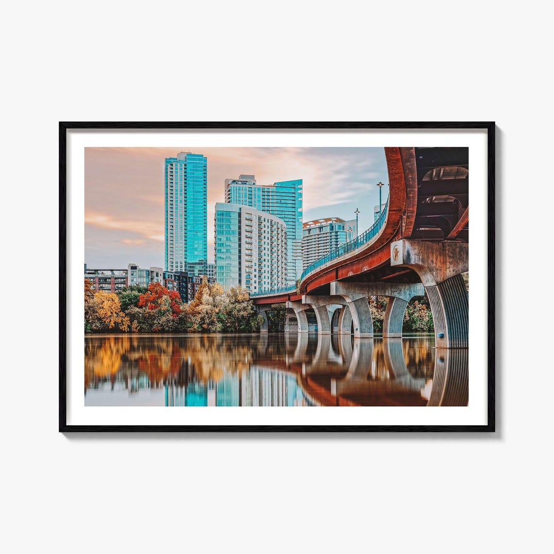 Austin Texas River Bridge Skyline Sunset Texas City Photo Poster