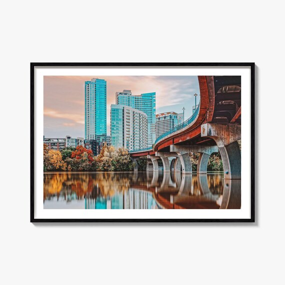 Austin Texas River Bridge Skyline Sunset Texas City Photo Poster