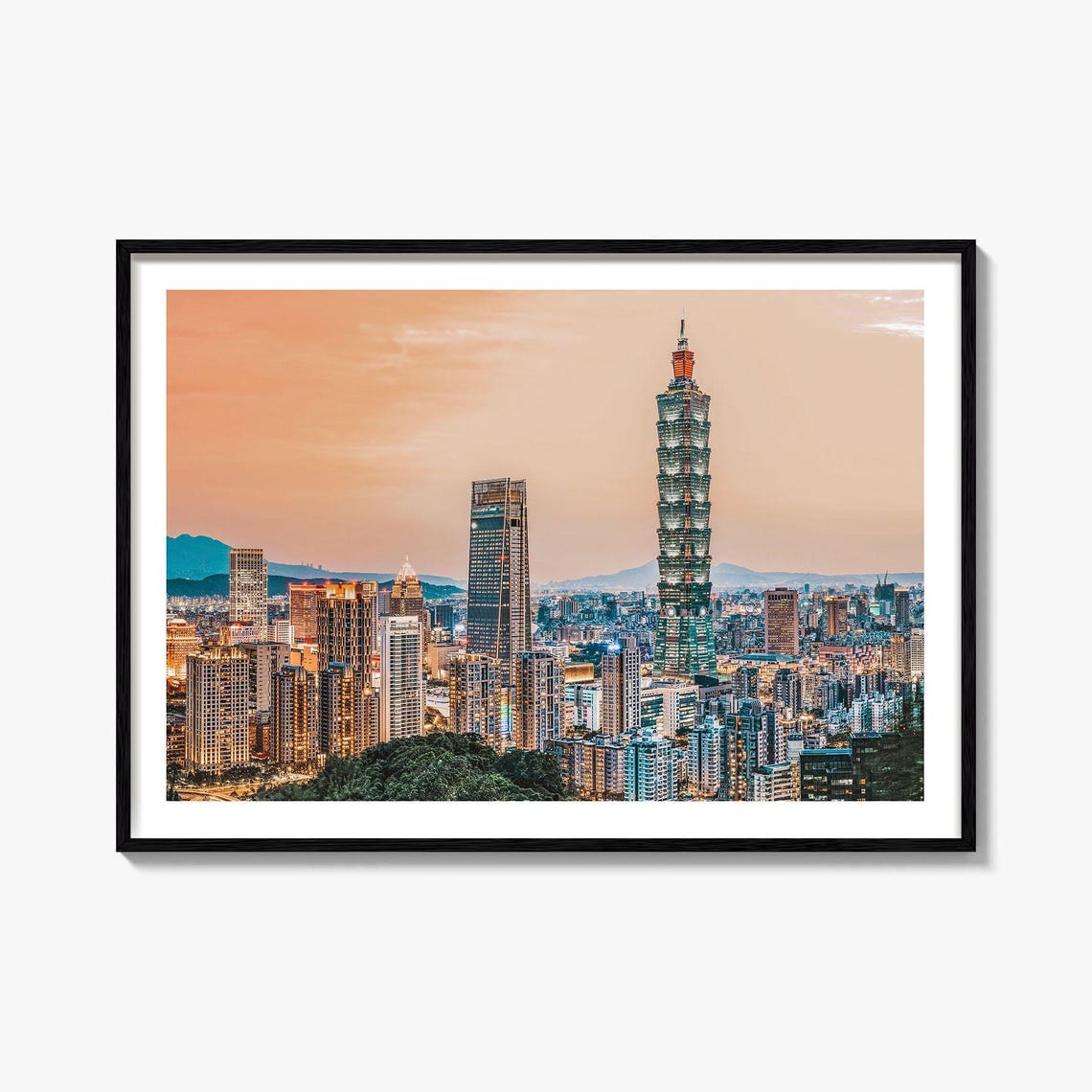 Taipei 101 Tower Dusk City Skyline Panoramic View Photography Poster