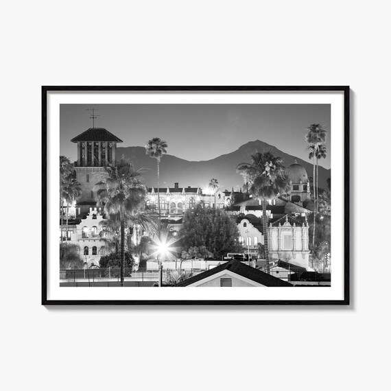Riverside California Mission Inn Night Palms Black and White Photo Poster