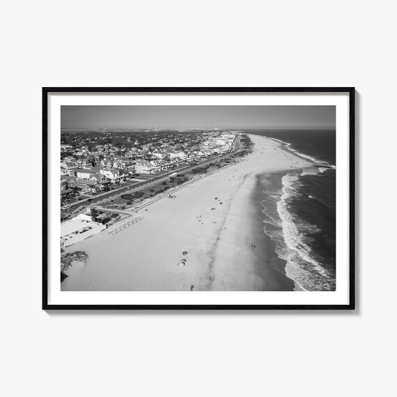 Cape May New Jersey Aerial Beach Town Shoreline Black White Poster