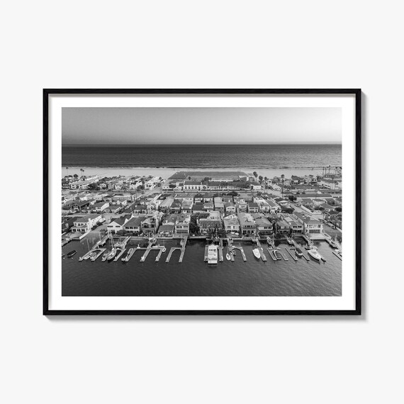 Newport Beach Aerial Marina Black And White Photography Poster