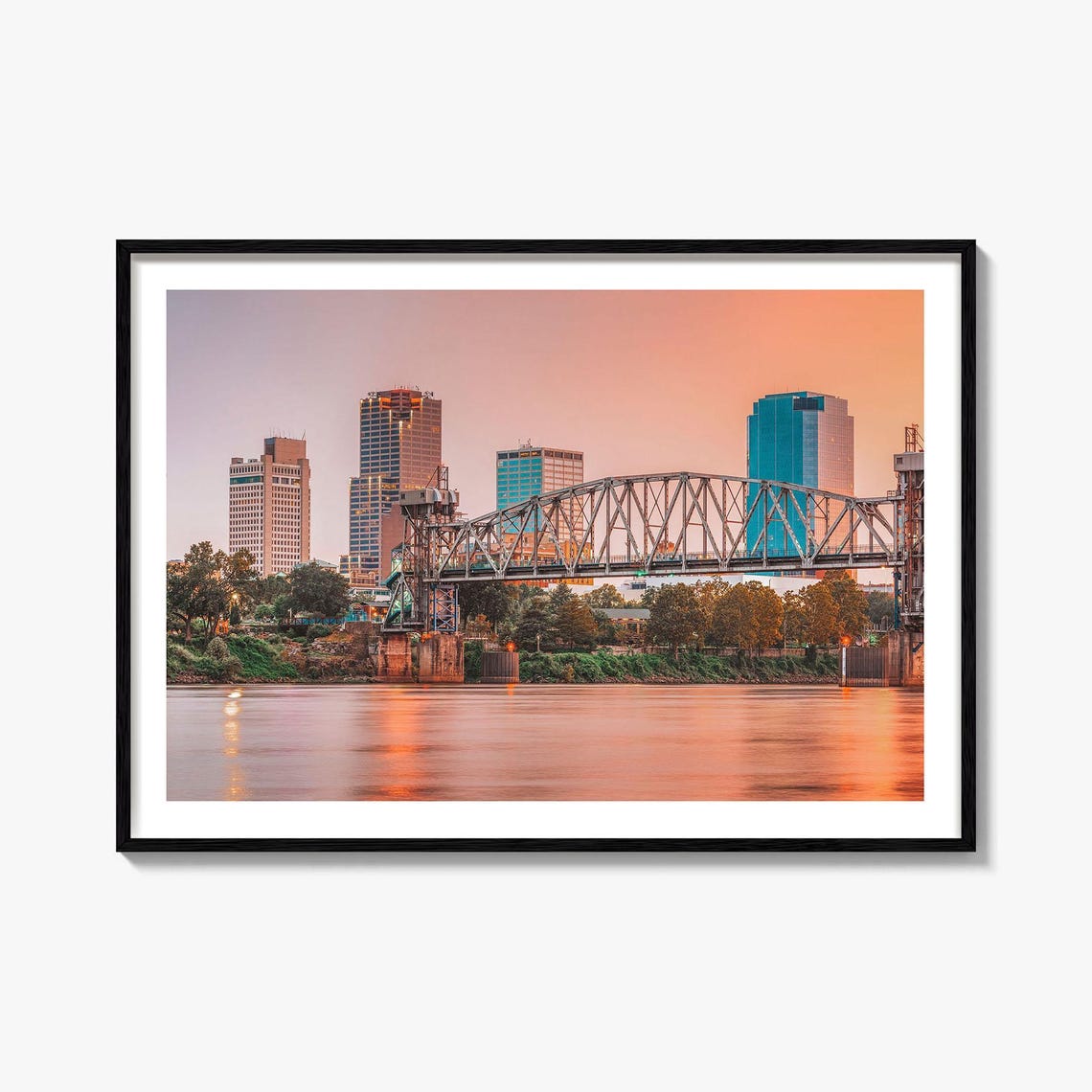 Little Rock Arkansas Downtown Skyline Junction Bridge Sunset Poster