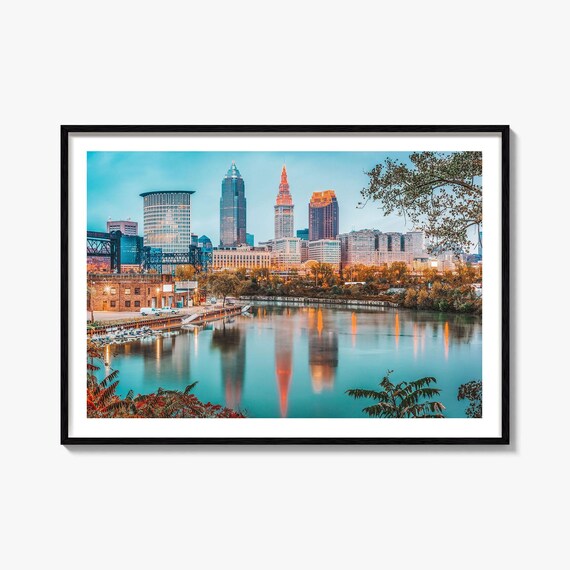 Cleveland Ohio Skyline Dusk Terminal Tower Reflections Poster