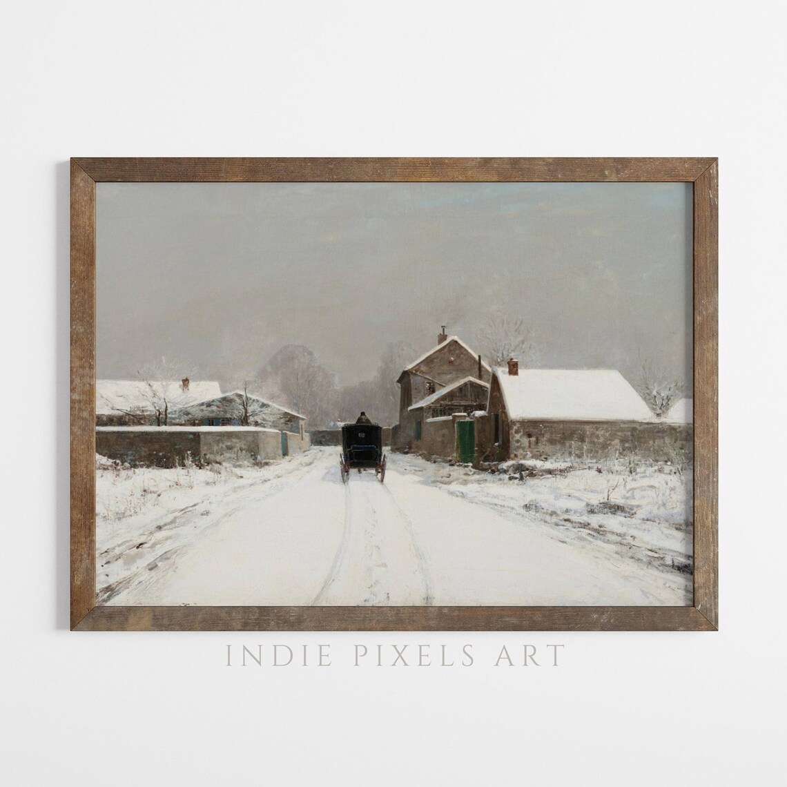 Snow Covered Village Road Horse Carriage Vintage Winter Painting Poster - Image 6