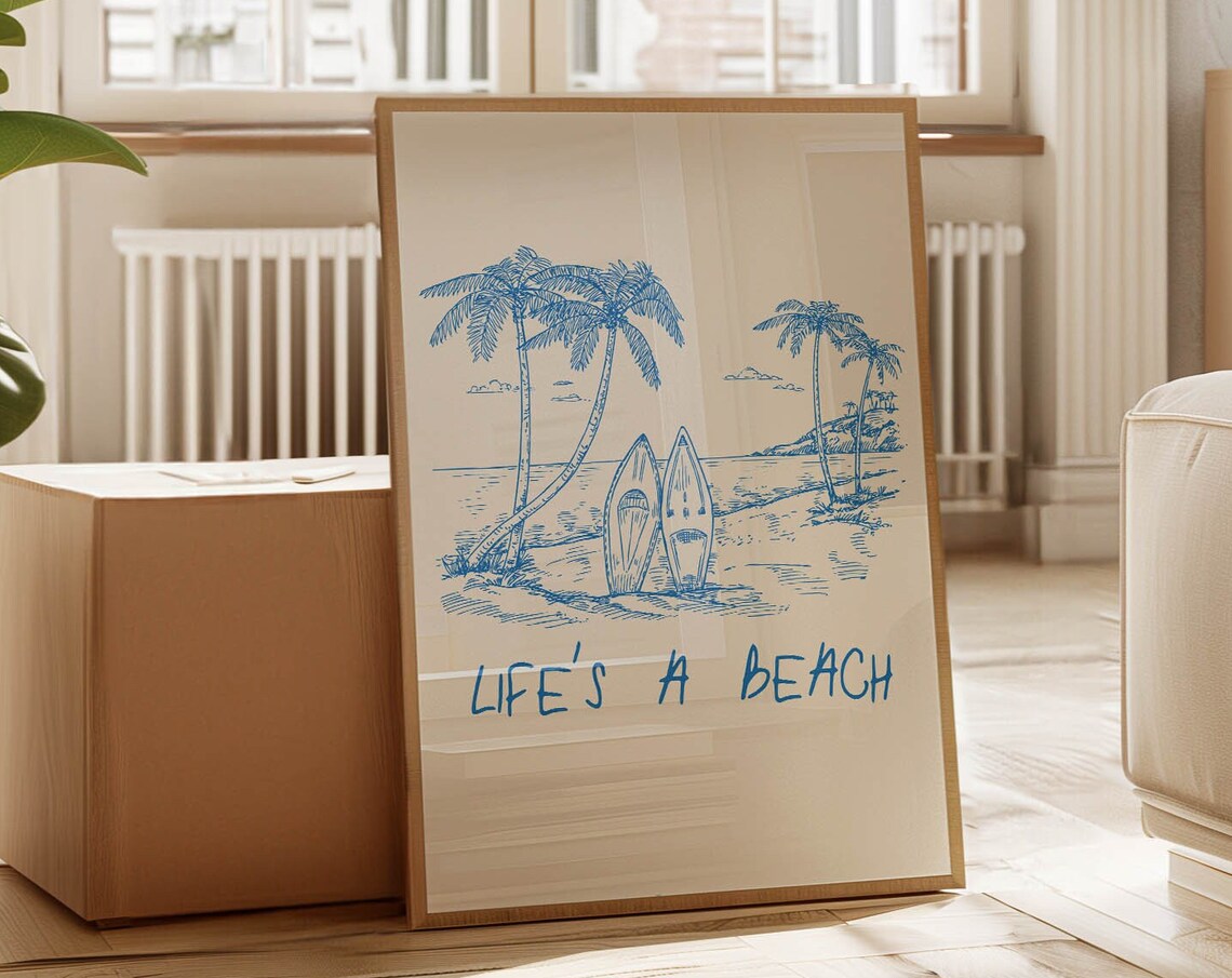 Life's A Beach Palm Trees Surfboard Coastal Art Home Decor Poster - Image 3
