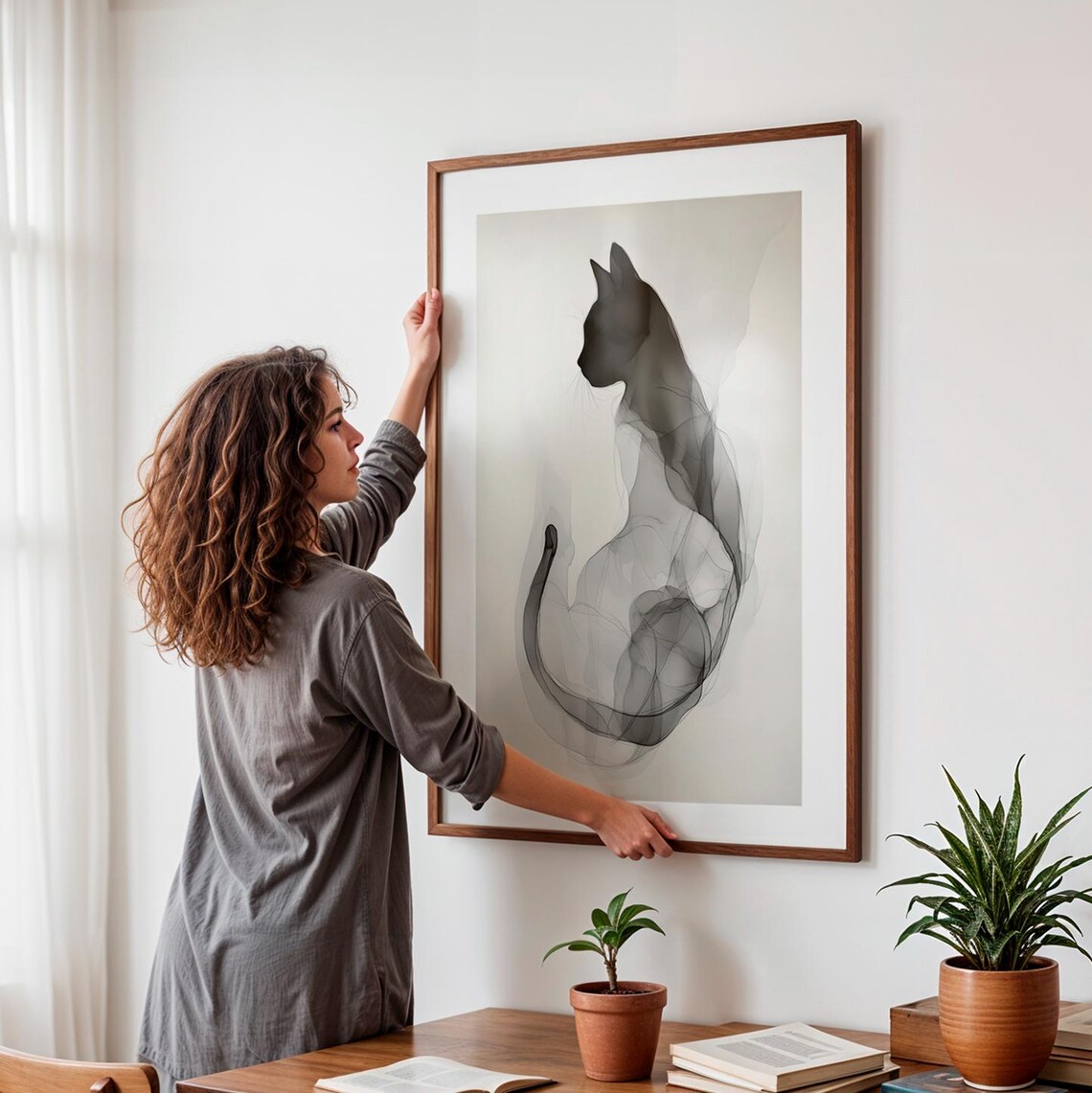 Black Cat Ink Wash Silhouette Elegant Minimal Modern Wall Art Poster - Image 3