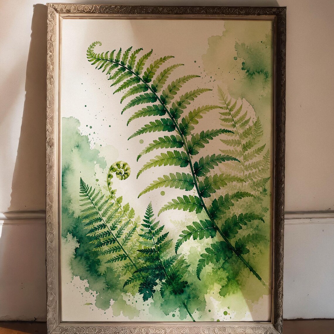 Green Fern Botanical Watercolor Leaf Elegant Nature Study Poster