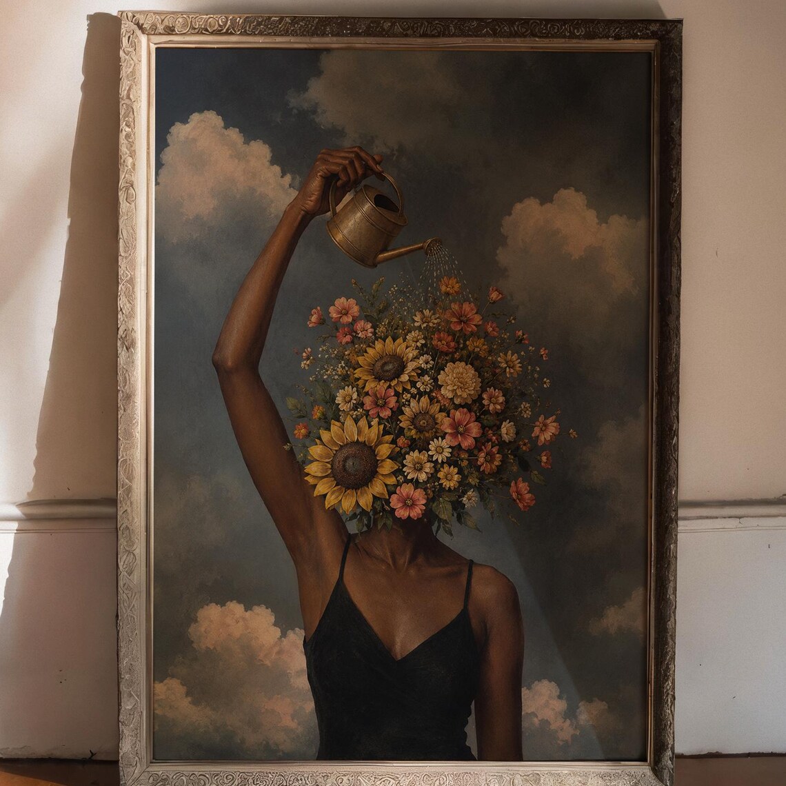 Surreal Floral Woman Poster Print, Botanical Art